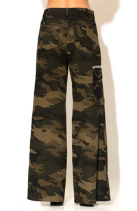 Crystal embellished Camo Print Wide-Leg Pants