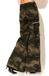 Crystal embellished Camo Print Wide-Leg Pants