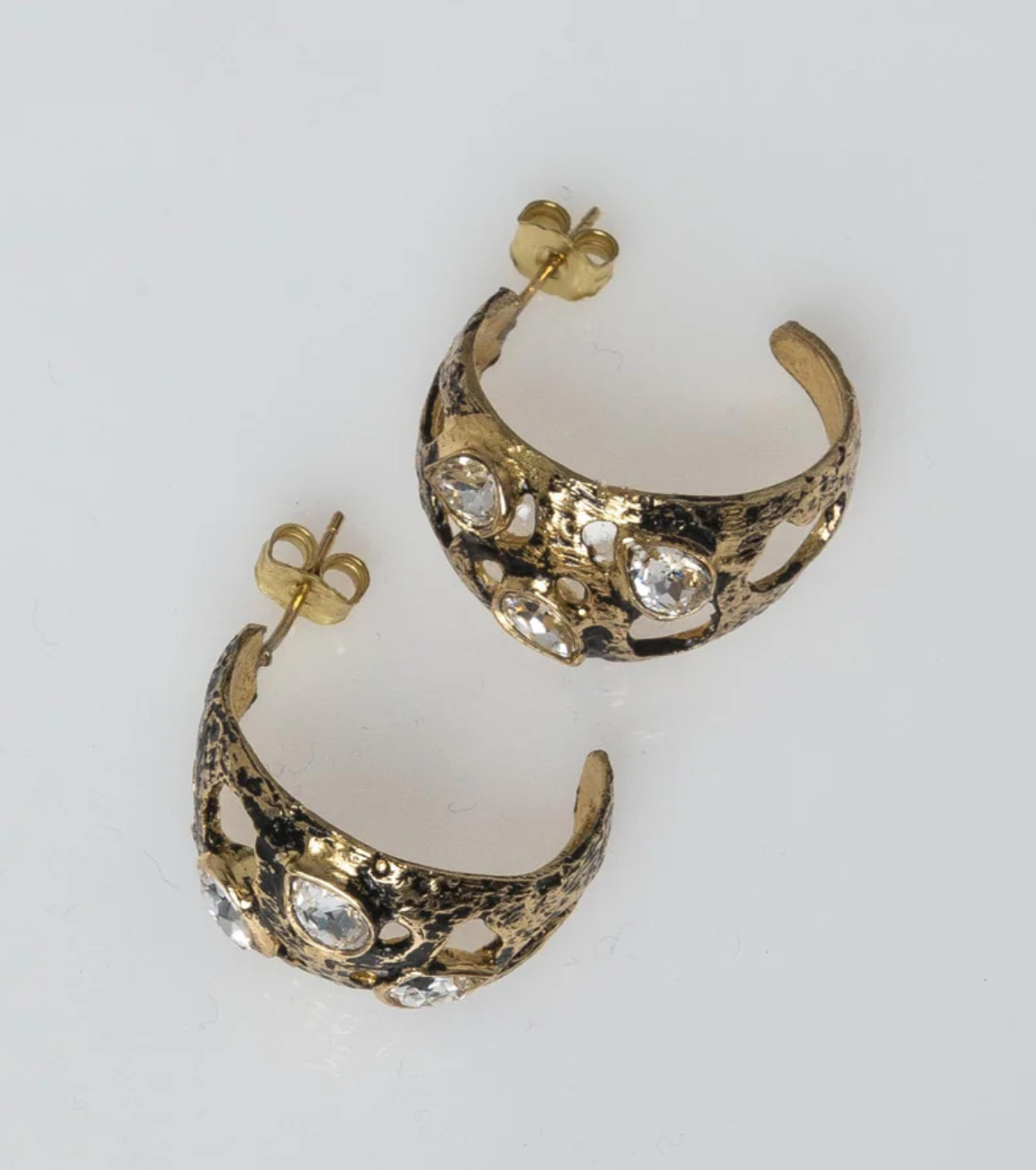 Gloomy Black Oxidation - White Crystal Earrings