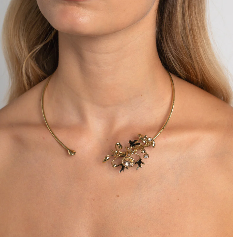 Stem Brass Black Oxidation Necklace Honey Crystal