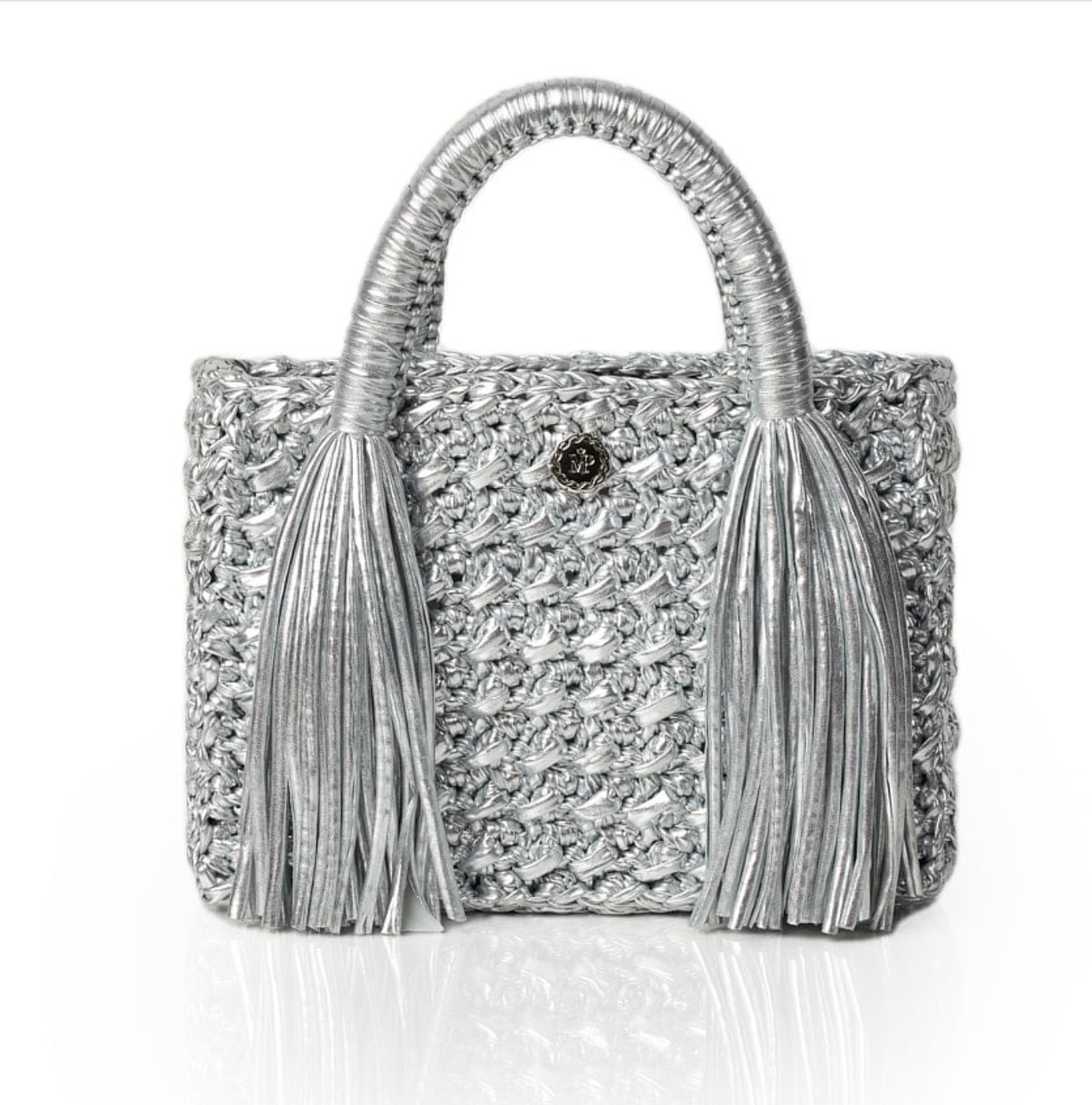 Ostria Metallic Silver Crochet Tote Bag