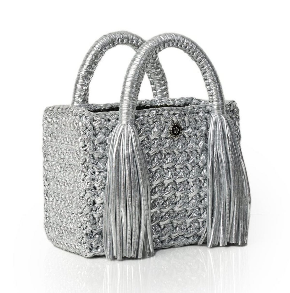 Ostria Metallic Silver Crochet Tote Bag