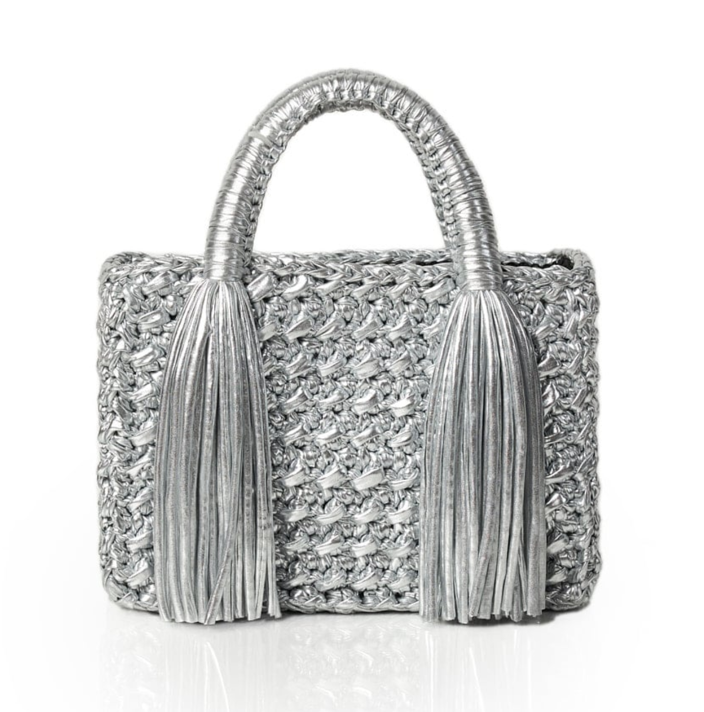 Ostria Metallic Silver Crochet Tote Bag