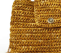 Ariel Raffia Metallic Gold Crochet Crossbody Bag