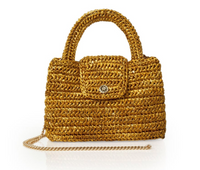Ariel Raffia Metallic Gold Crochet Crossbody Bag
