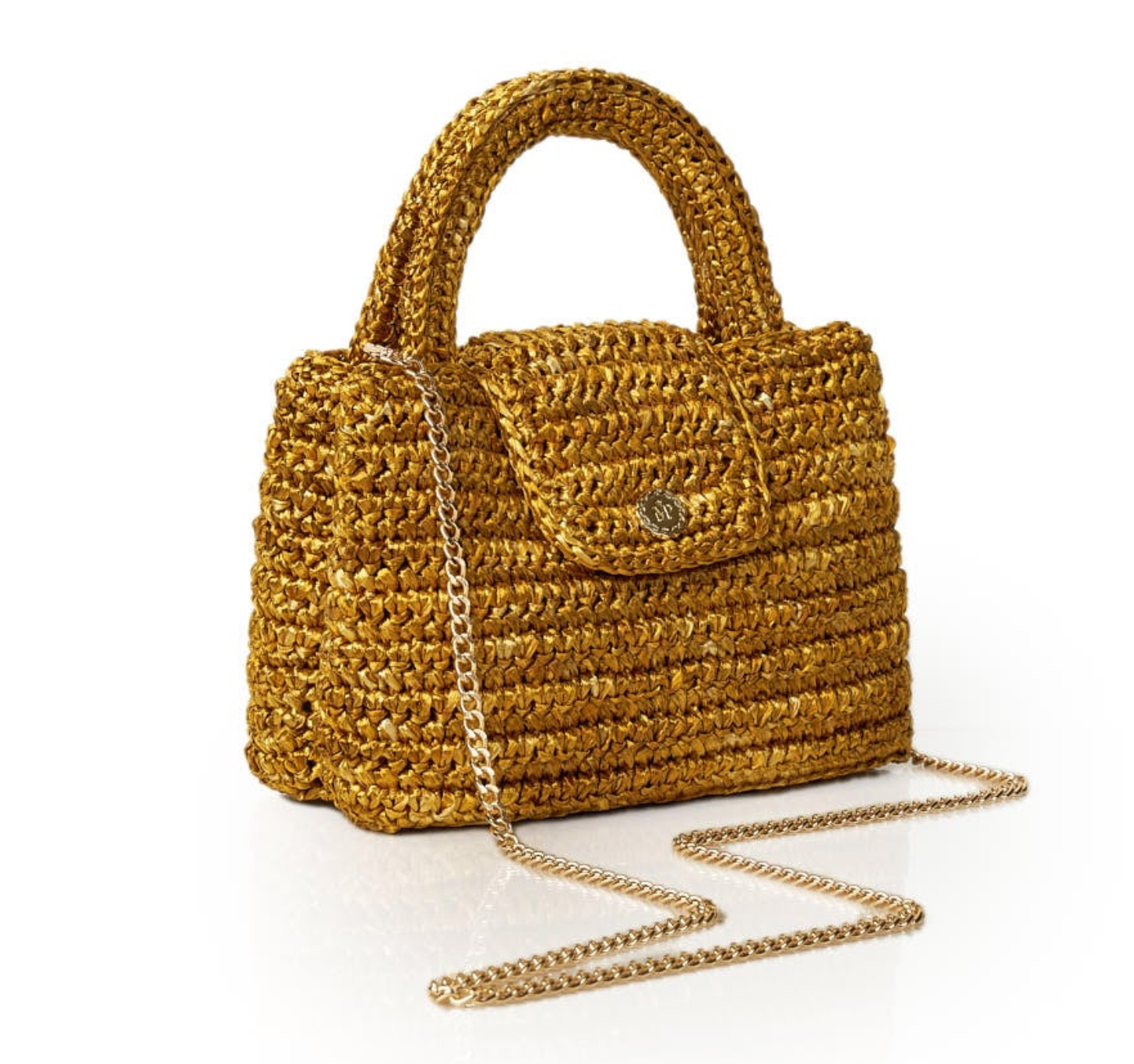 Ariel Raffia Metallic Gold Crochet Crossbody Bag