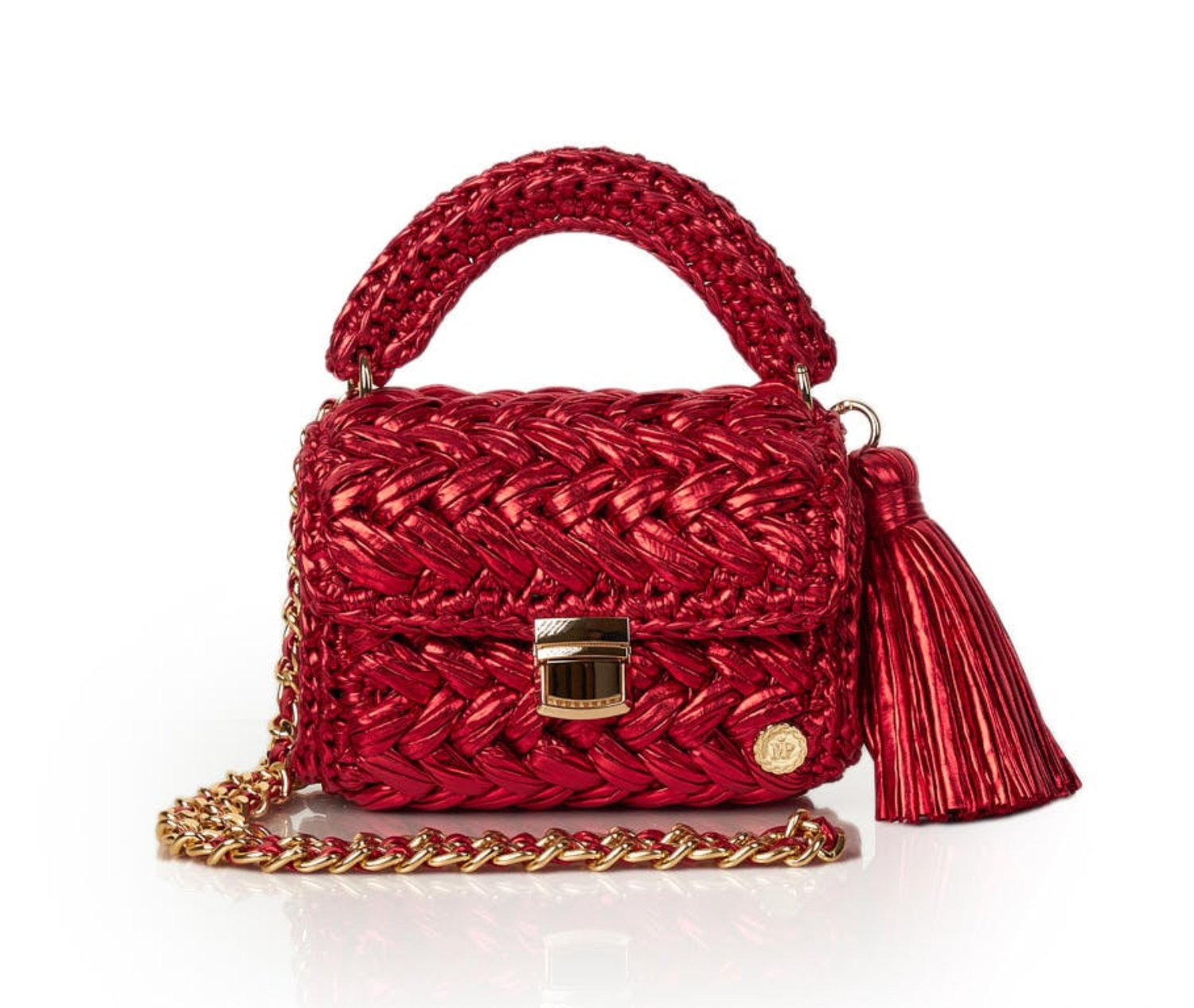 Seville Metallic Red Crochet Crossbody Bag Large