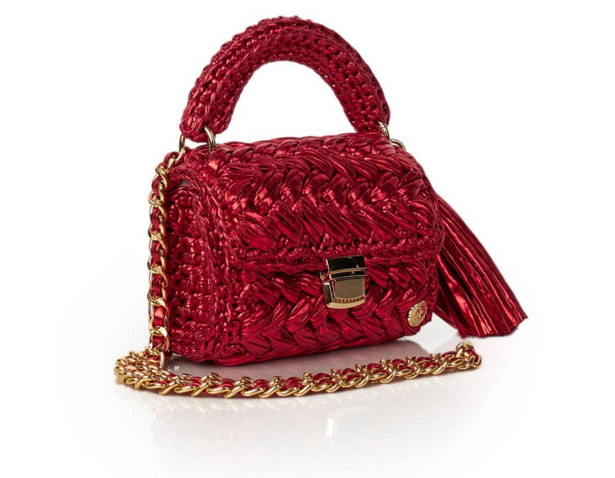 Seville Metallic Red Crochet Crossbody Bag Large