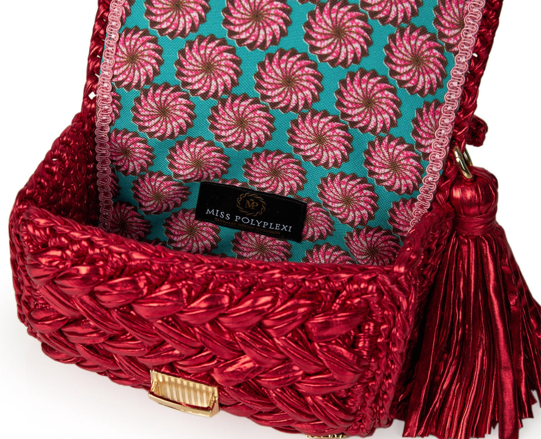 Seville Metallic Red Crochet Crossbody Bag Large