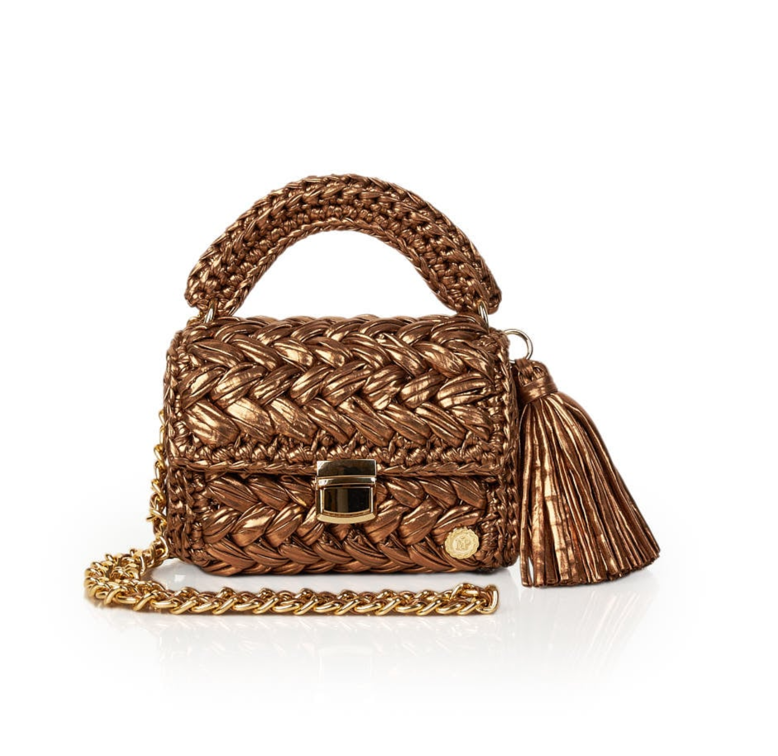 Seville Metallic Bronze Crochet Crossbody Bag - Large