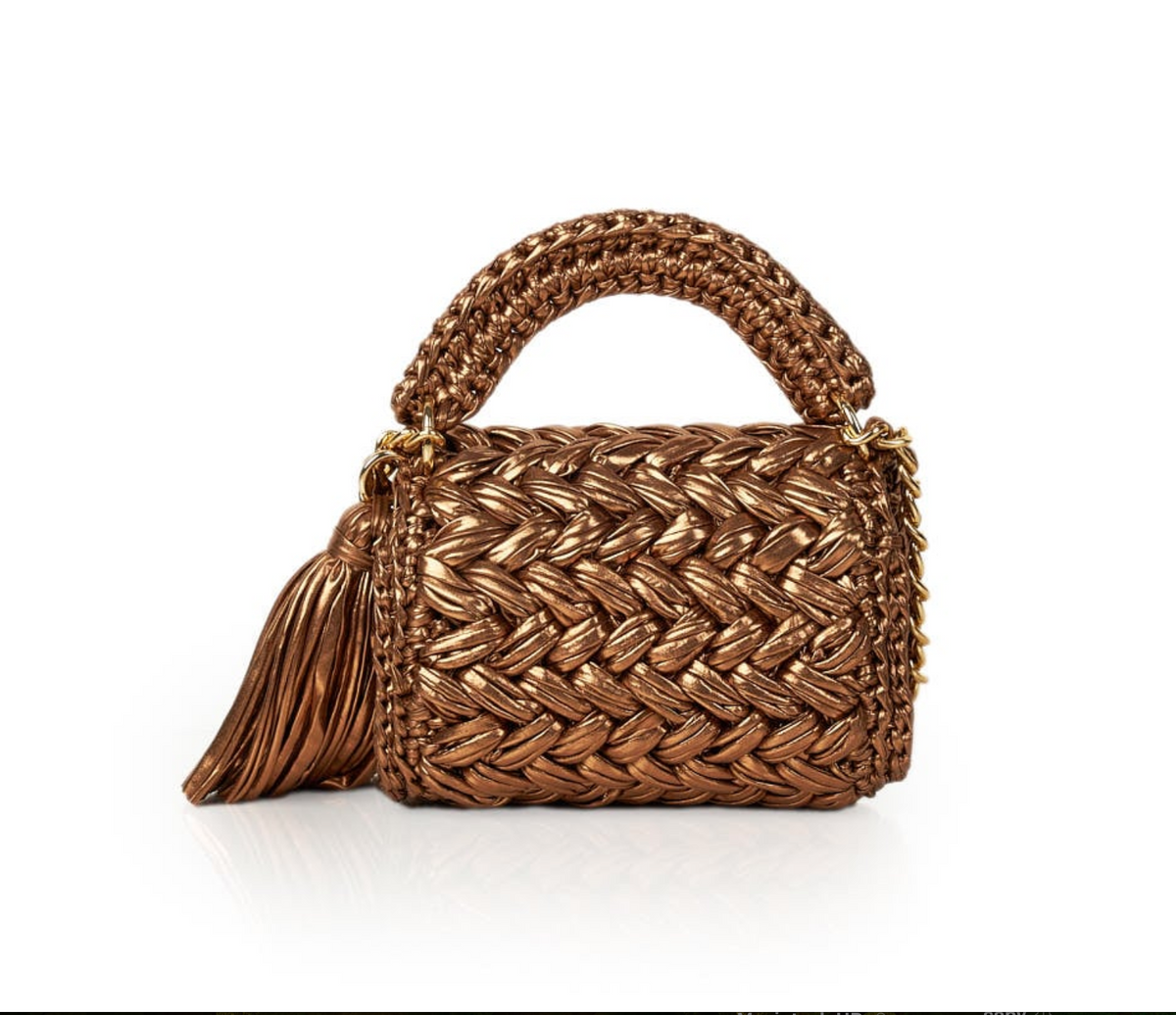 Seville Metallic Bronze Crochet Crossbody Bag - Large