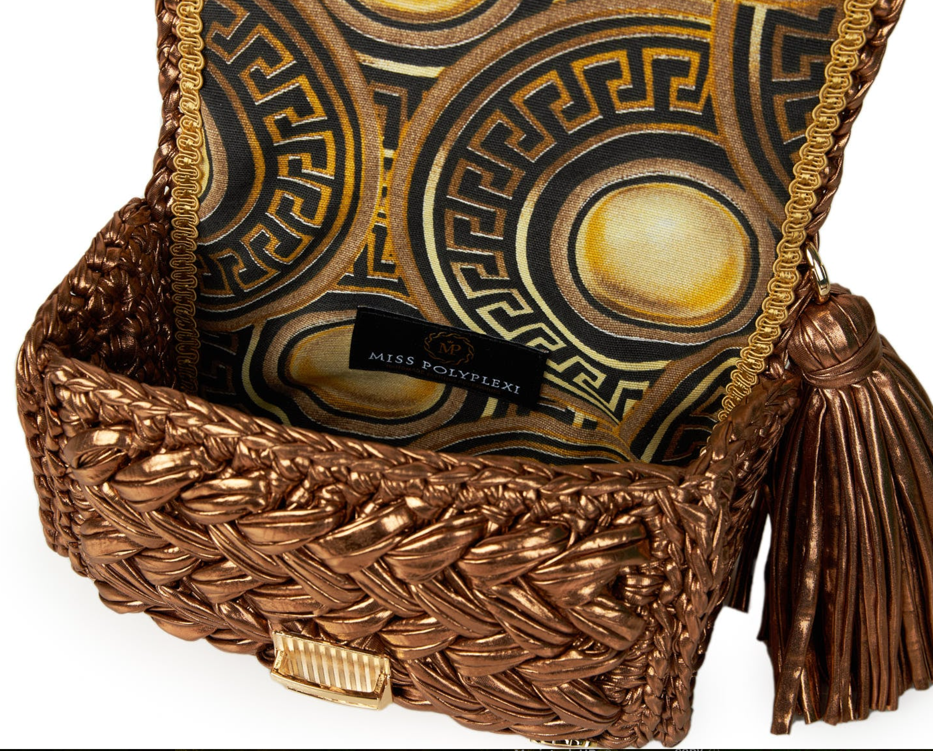 Seville Metallic Bronze Crochet Crossbody Bag - Large