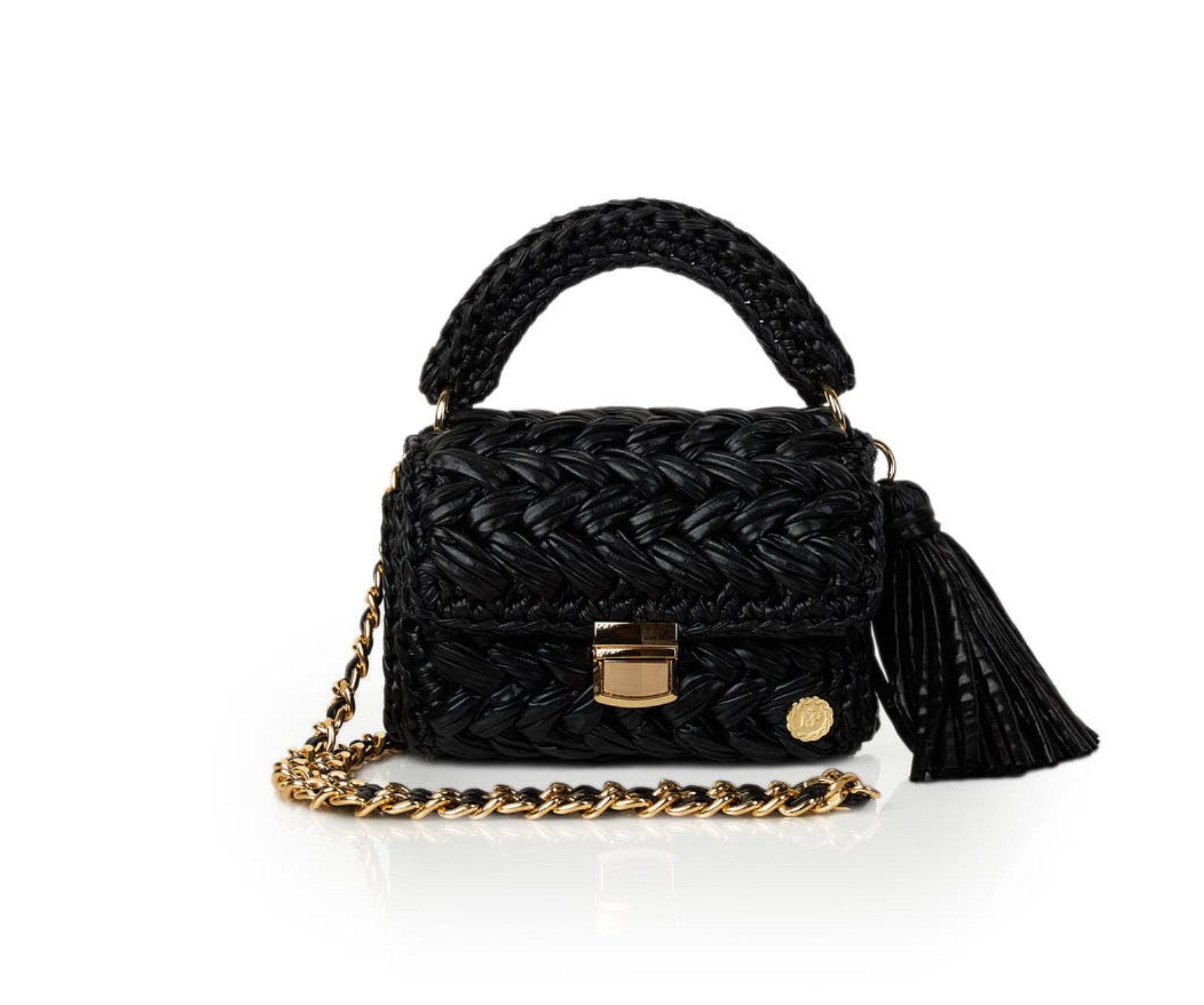 Seville Metallic Black Crochet Crossbody Bag - Large