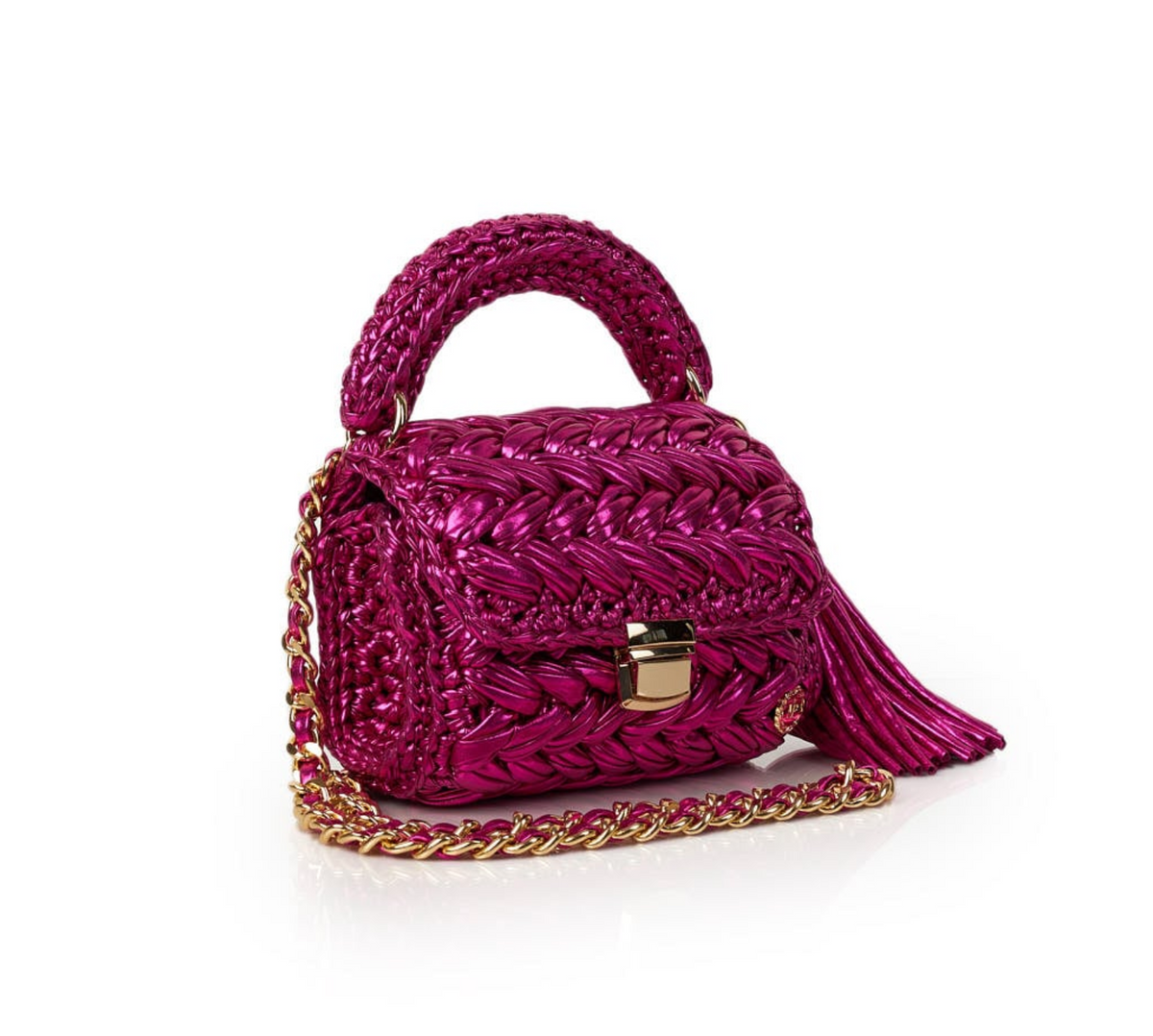 Seville Metallic Fuchsia Crochet Crossbody Bag - Large