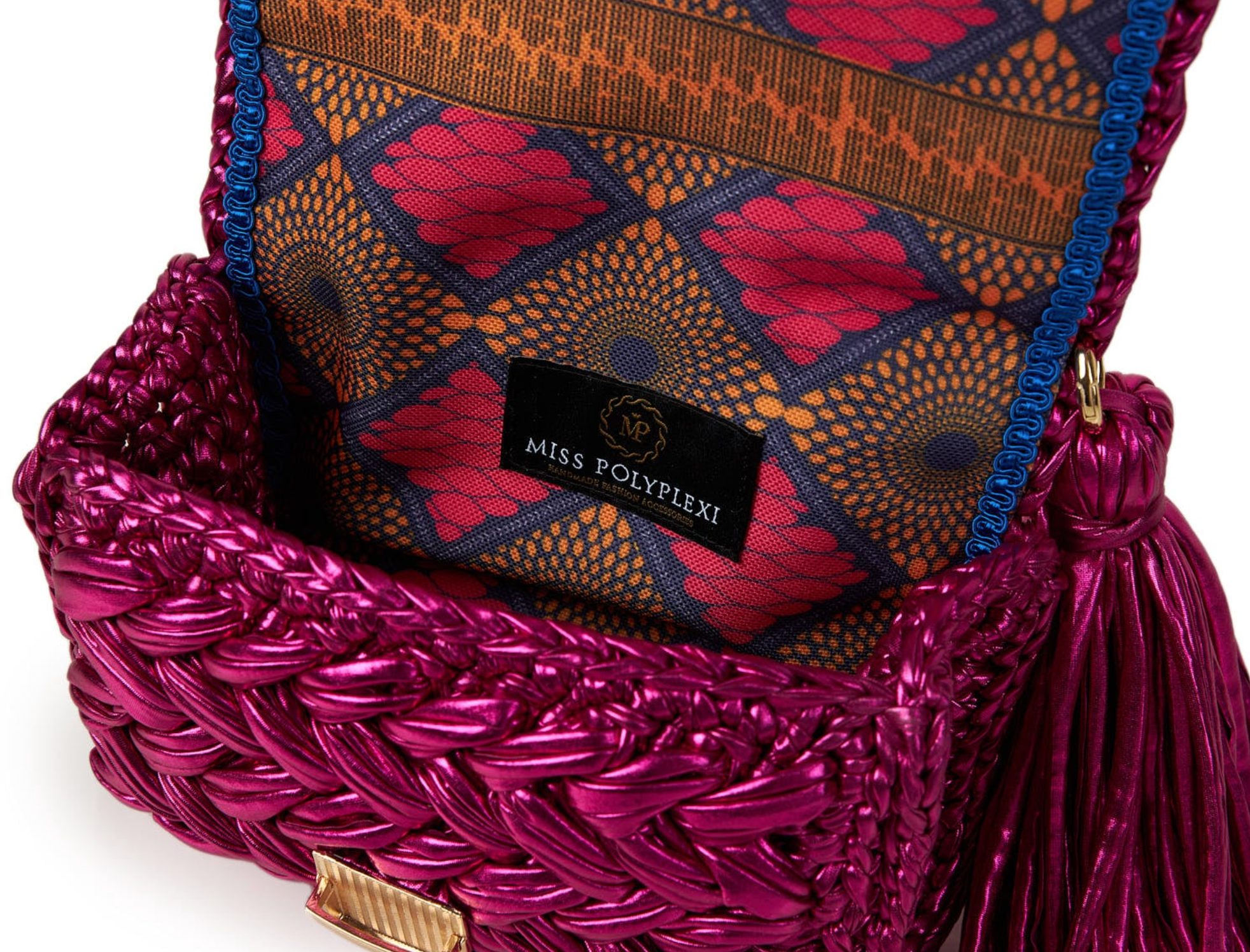 Seville Metallic Fuchsia Crochet Crossbody Bag - Large