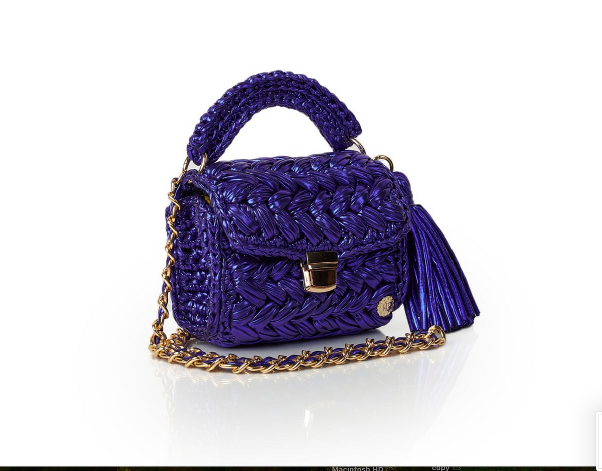 Seville Metallic Purple Crochet Crossbody Bag - Large