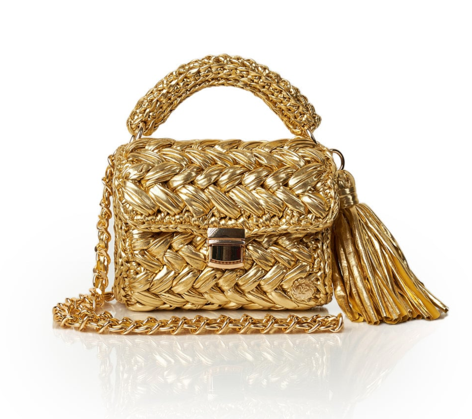 Seville Metallic Gold Crochet Crossbody Bag -Large