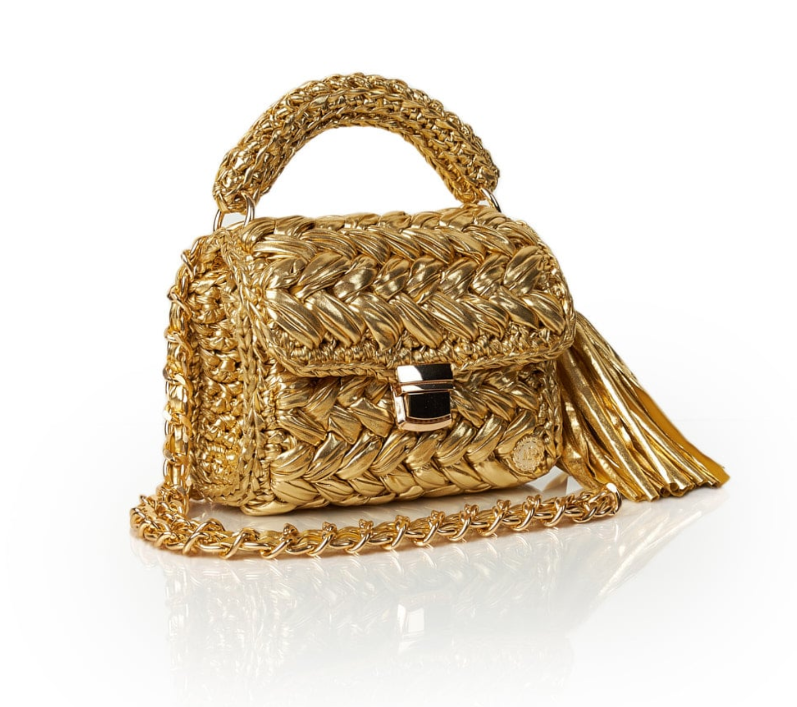 Seville Metallic Gold Crochet Crossbody Bag -Large
