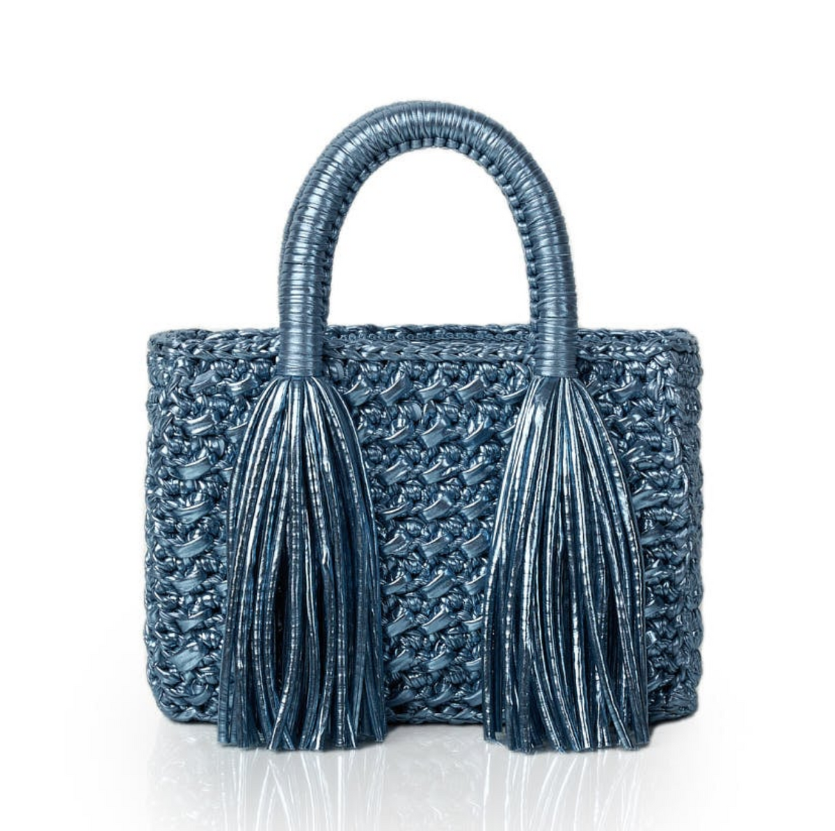 Ostria Metallic Raf Blue Crochet Tote Bag
