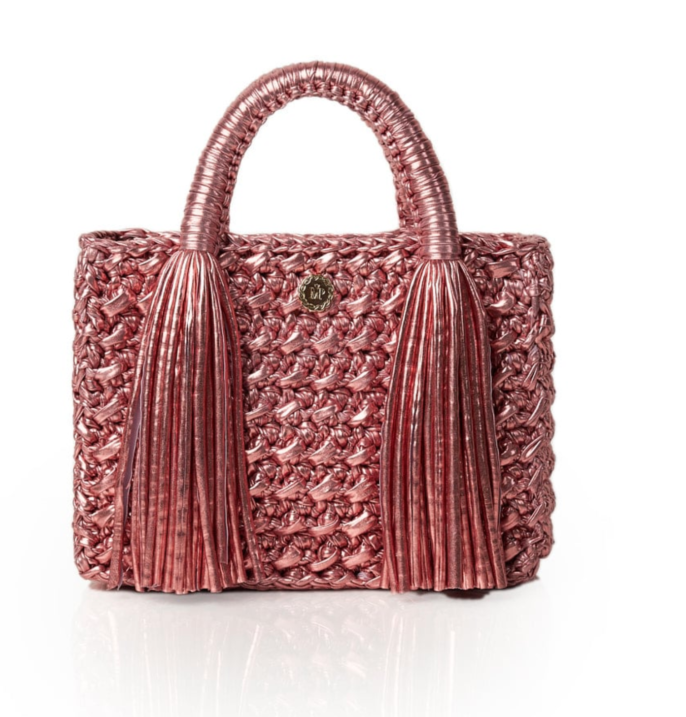 Ostria Metallic Pink Crochet Tote Bag