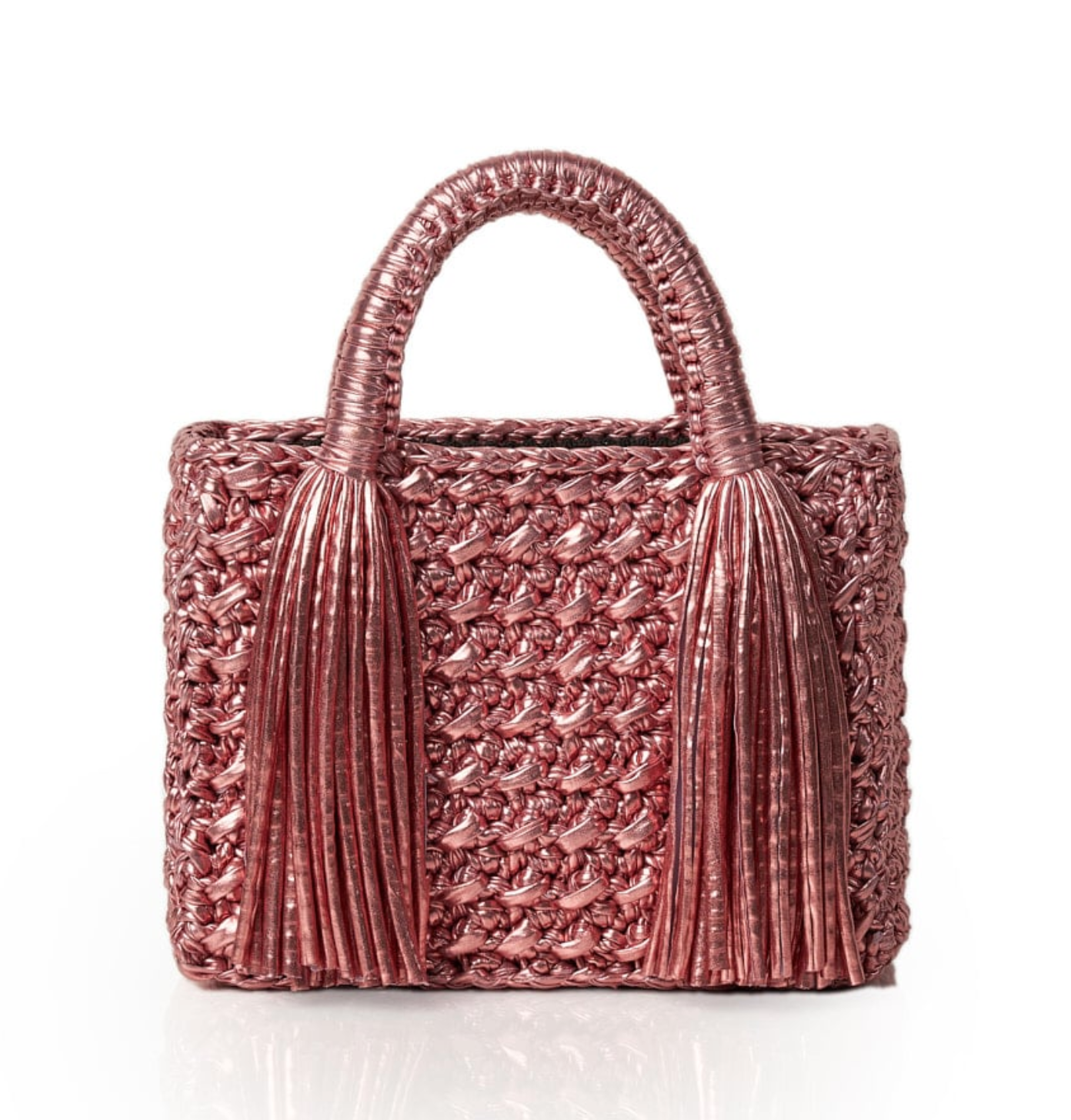 Ostria Metallic Pink Crochet Tote Bag