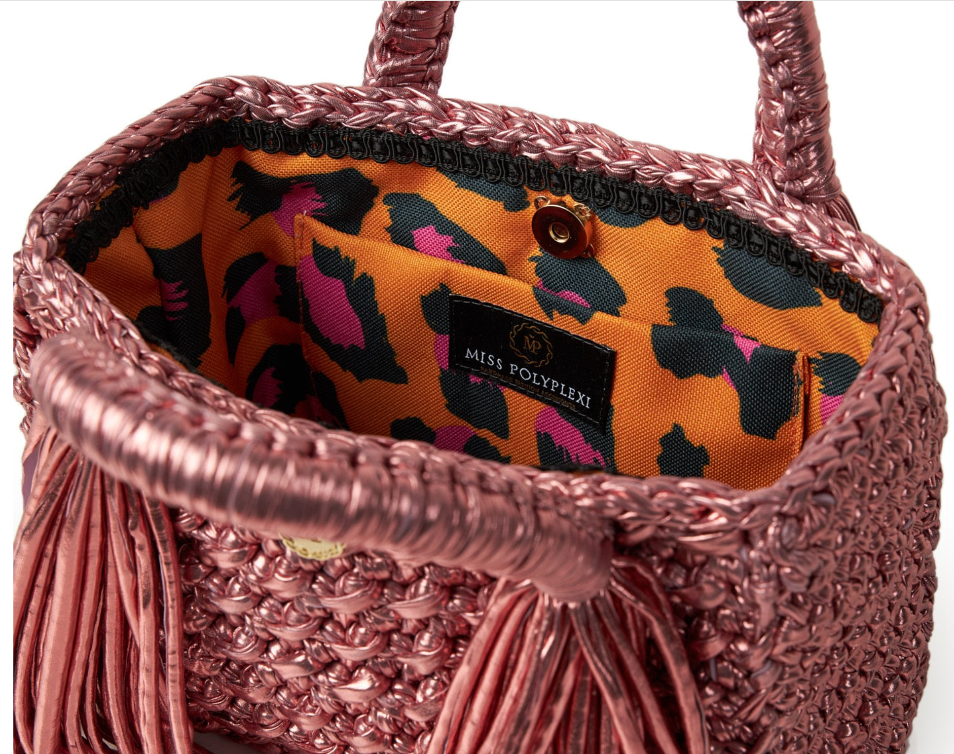 Ostria Metallic Pink Crochet Tote Bag