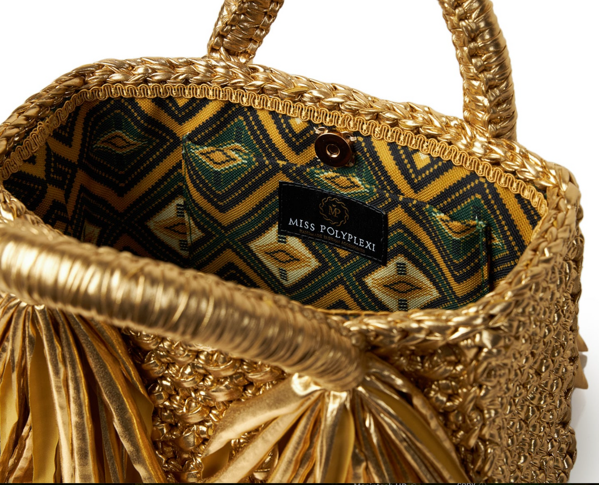 Ostria Metallic Gold Crochet Tote Bag
