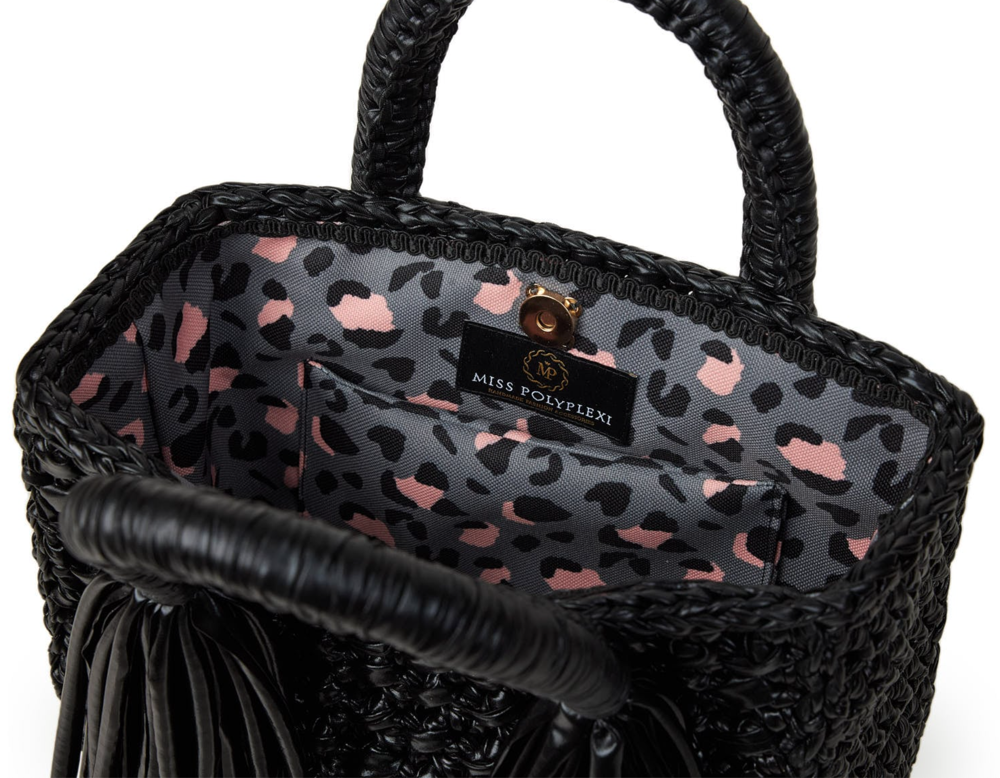 Ostria Metallic Black Crochet Tote Bag