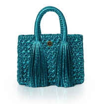 Ostria Metallic Turquoise Crochet Tote Bag