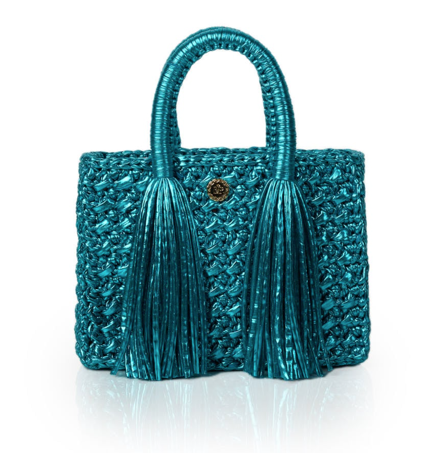 Ostria Metallic Turquoise Crochet Tote Bag