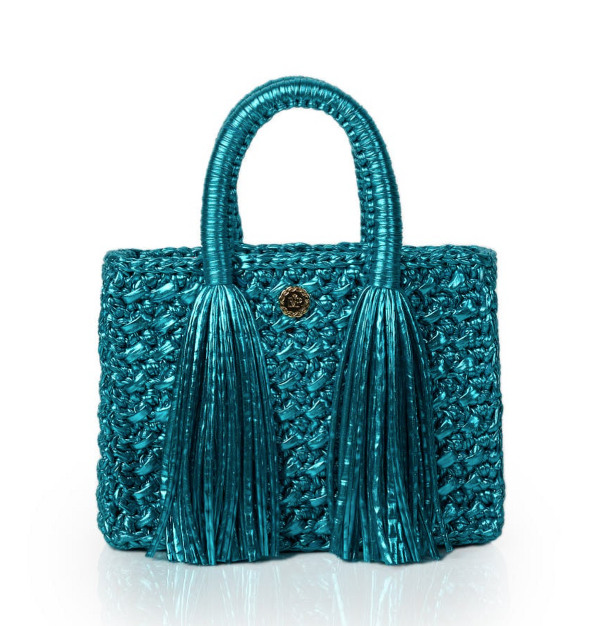 Ostria Metallic Turquoise Crochet Tote Bag
