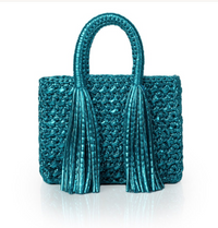Ostria Metallic Turquoise Crochet Tote Bag