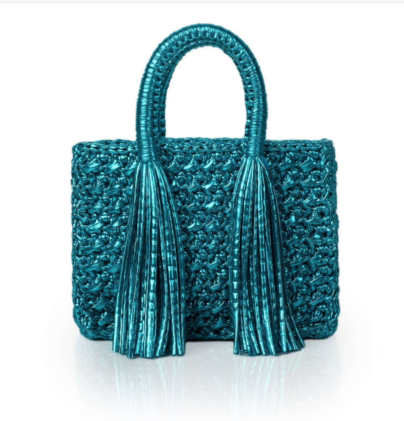 Ostria Metallic Turquoise Crochet Tote Bag