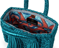 Ostria Metallic Turquoise Crochet Tote Bag