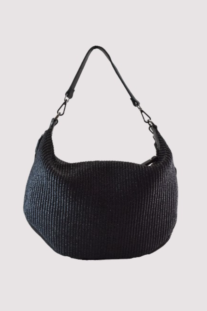 Aria Raffia Hobo Bag With Black|Ecru Strap