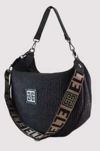 Aria Raffia Hobo Bag With Black|Ecru Strap