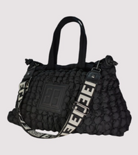 Galini Gofre Shoulder Bag - Black With Black Strap