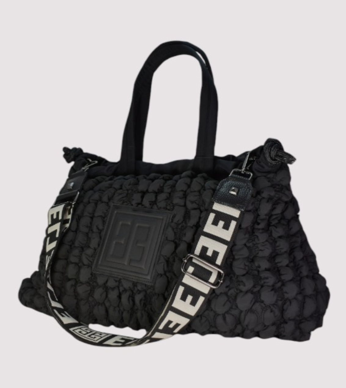 Galini Gofre Shoulder Bag - Black With Black Strap