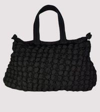 Galini Gofre Shoulder Bag - Black With Black Strap