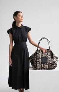 THALASSA – CLASSIC Pattern – Beige/Black – EL Hazelnut/Black Strap – Shoulder Bag