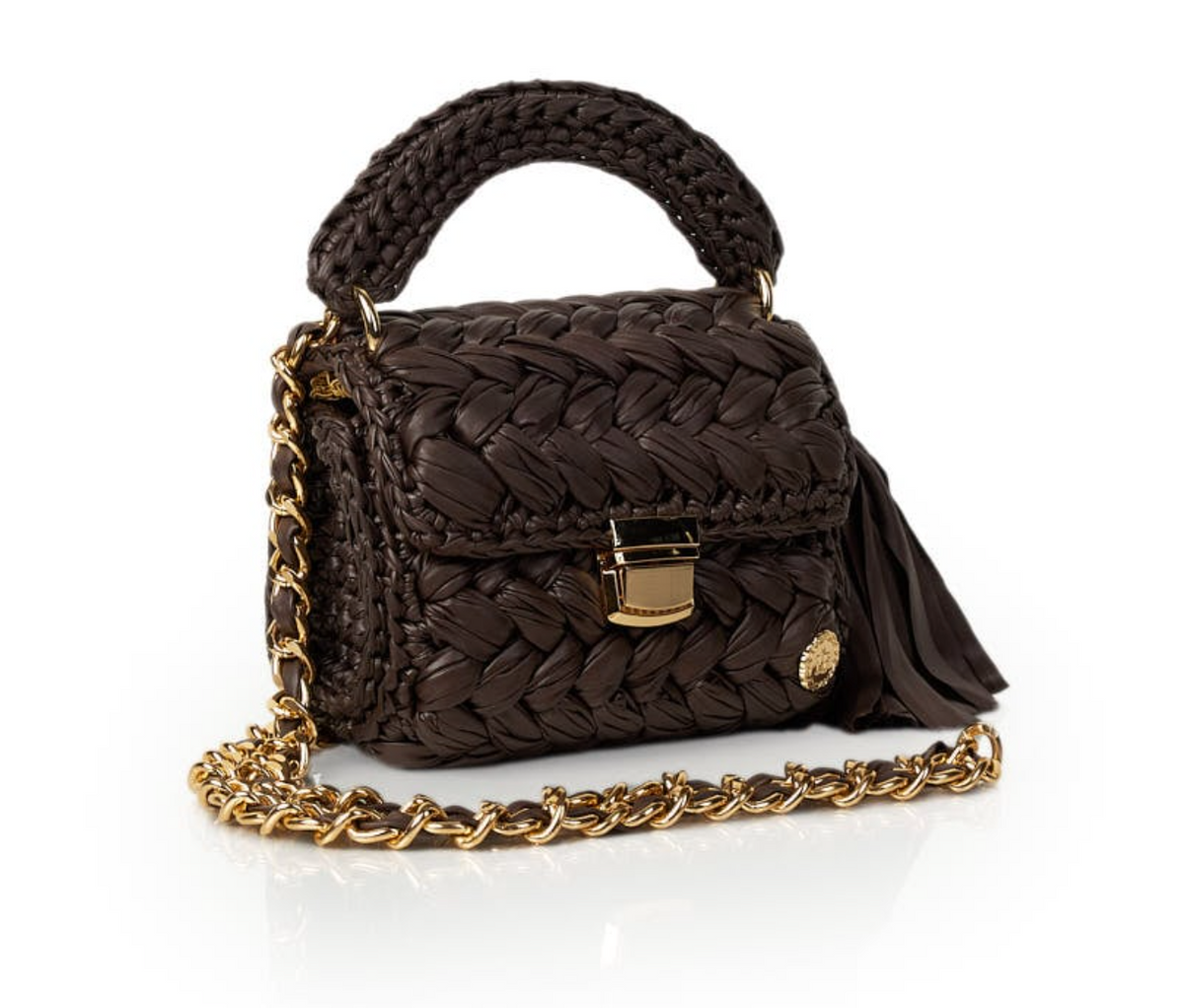 Seville Brown Crochet Crossbody Bag - SMALL