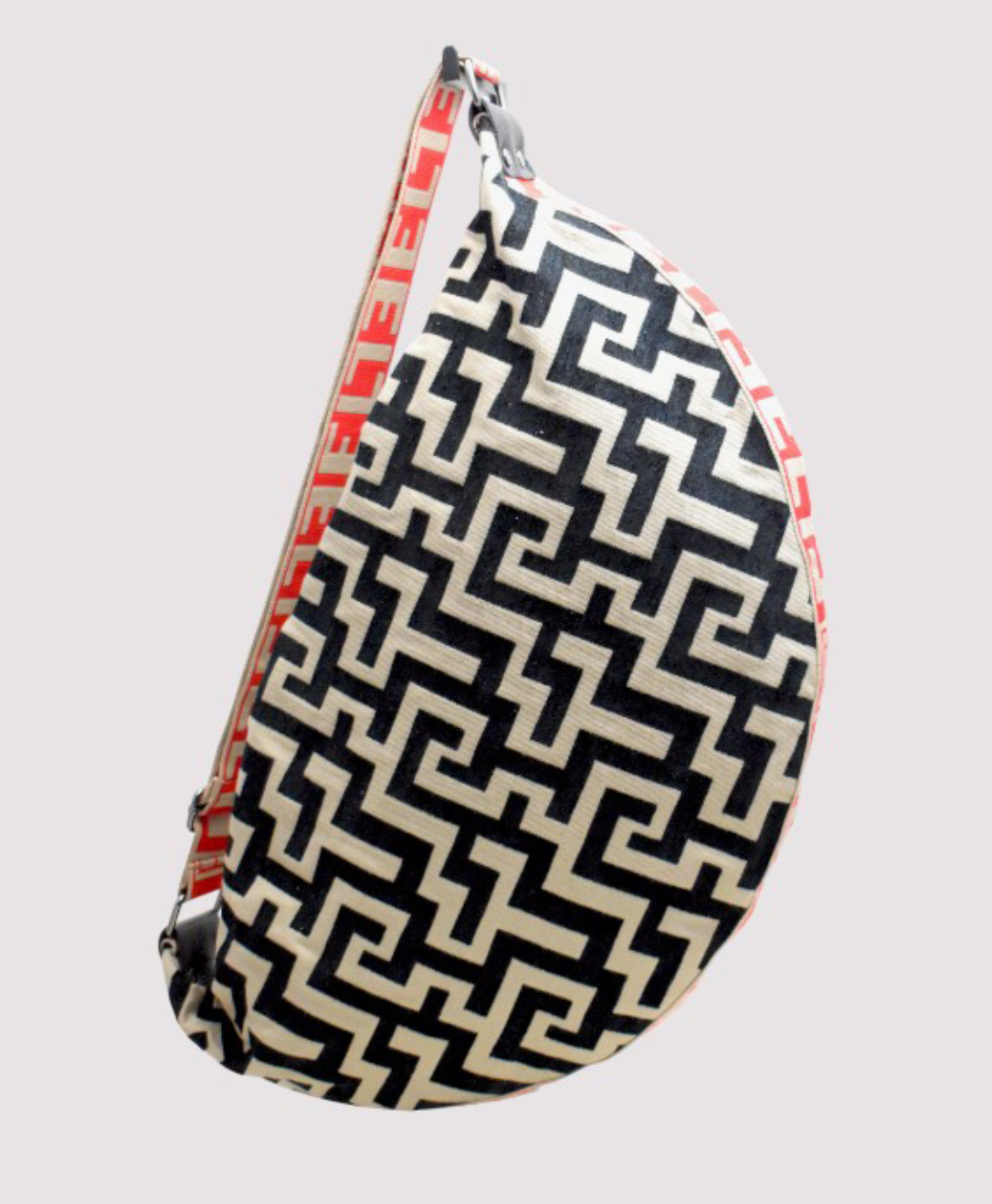 SANTORINI – CLASSIC Pattern – Beige/Black – EL Green/Red/Black Strap – Hobo Bag