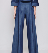Cropped denim jacket with sequins & High-Waist Flared Pants Set