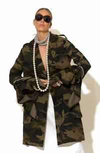 Crystal Embellished Oversized Camo Jacket