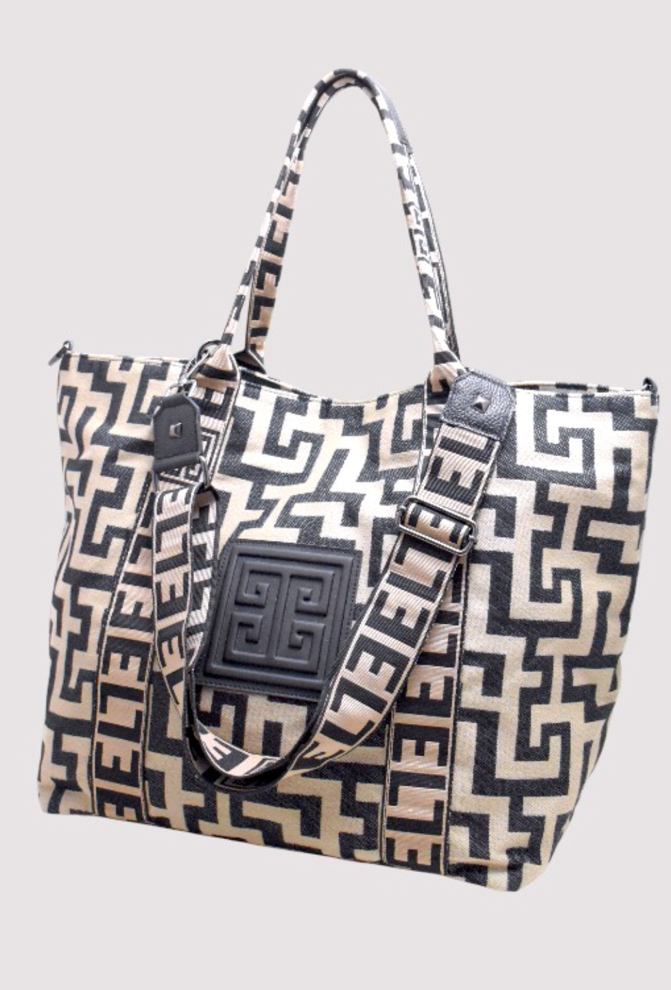 THALASSA – CLASSIC Pattern – Beige/Black – EL Hazelnut/Black Strap – Shoulder Bag