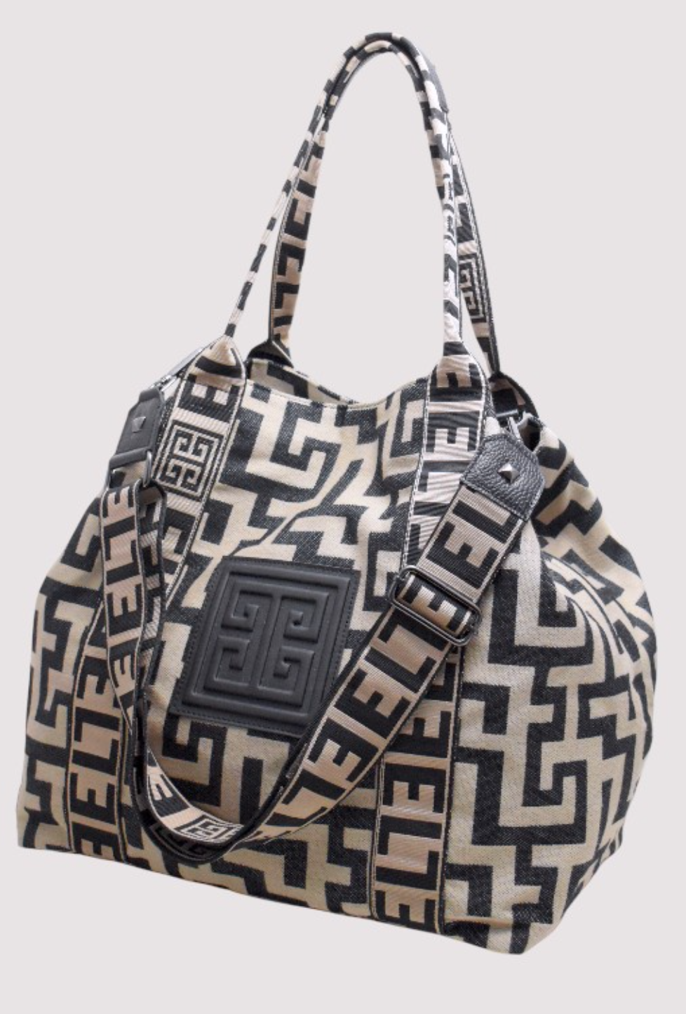 THALASSA – CLASSIC Pattern – Beige/Black – EL Hazelnut/Black Strap – Shoulder Bag