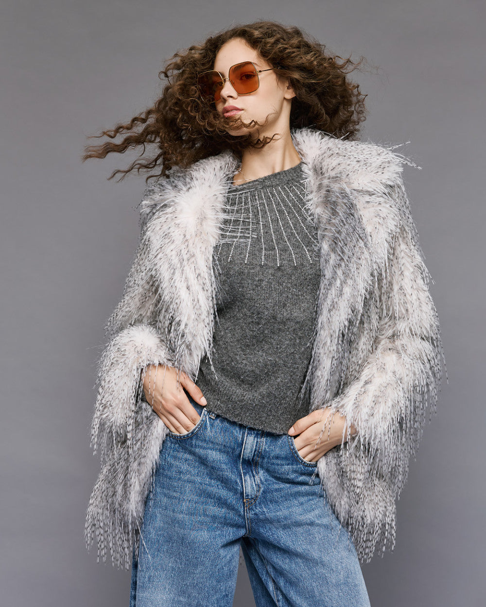 Silver Long Hair Faux Fur