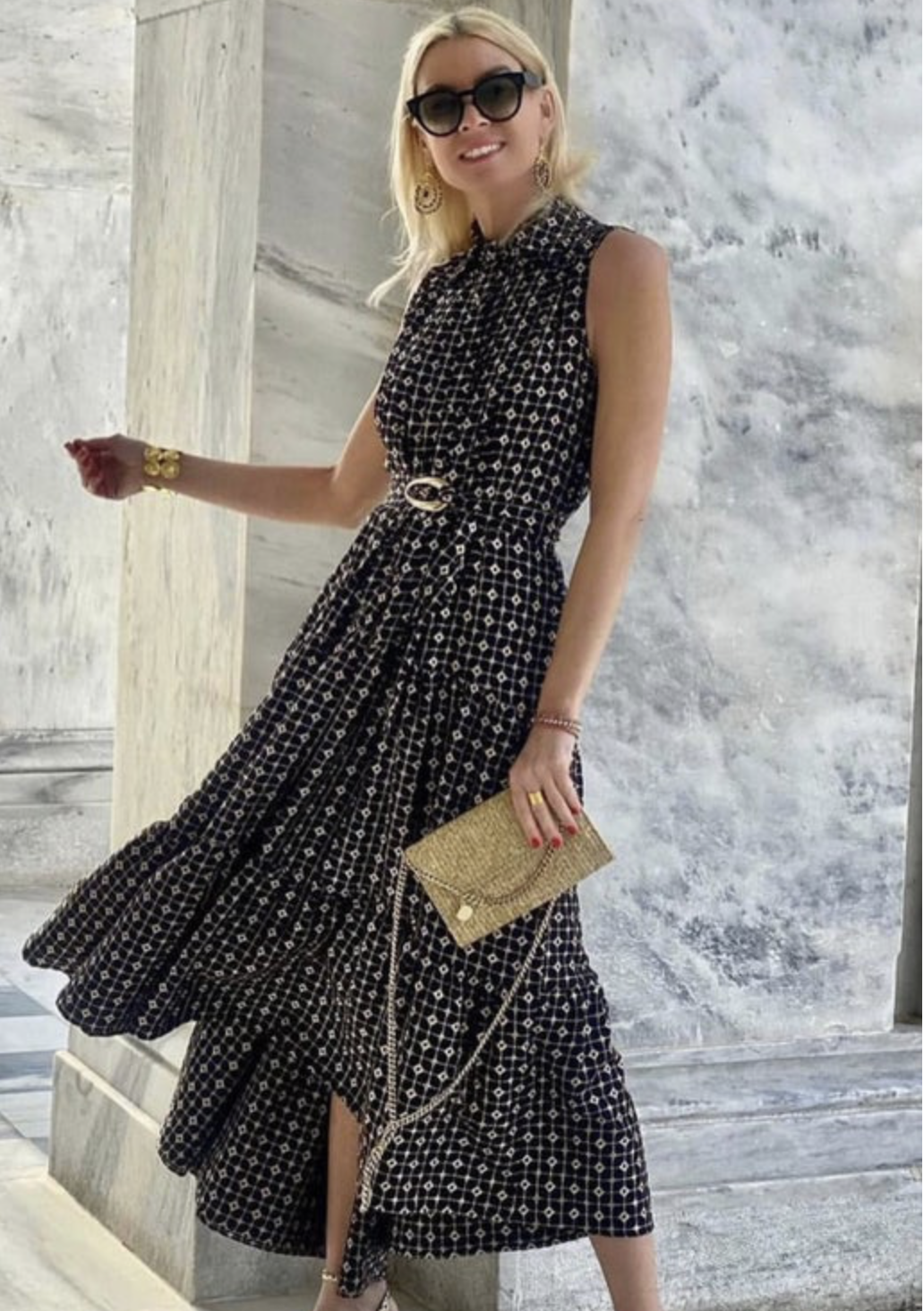 Black with Gold Polka Dots Mid-Length