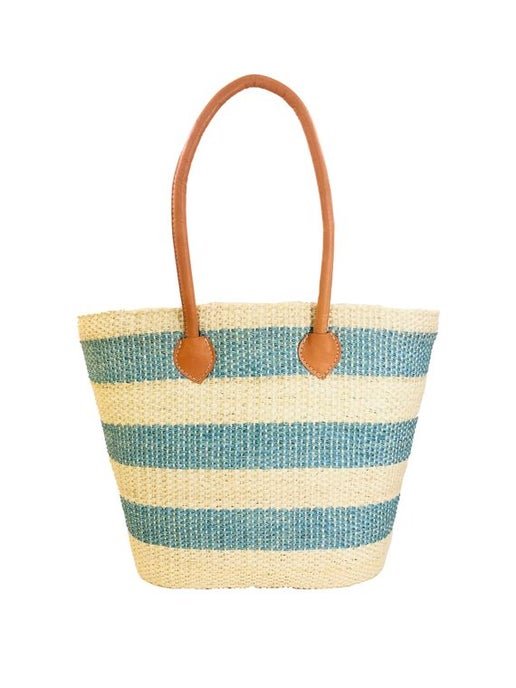 Hermosa Straw Basket Bag Turquoise Stripe