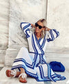 Maxi White and Blue Wrap Dress